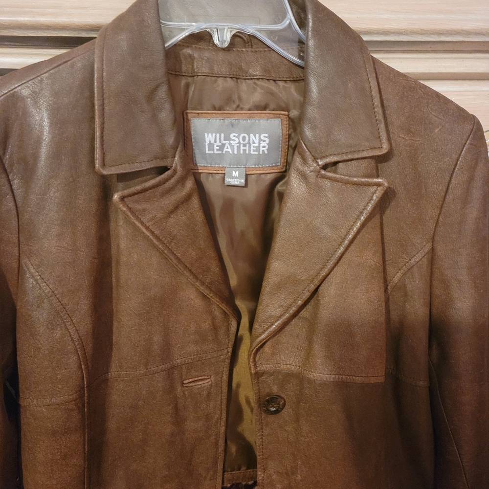 Wilson's Leather Brown Coat 100% Leather Medium Worn Once - Picture 3 of 8